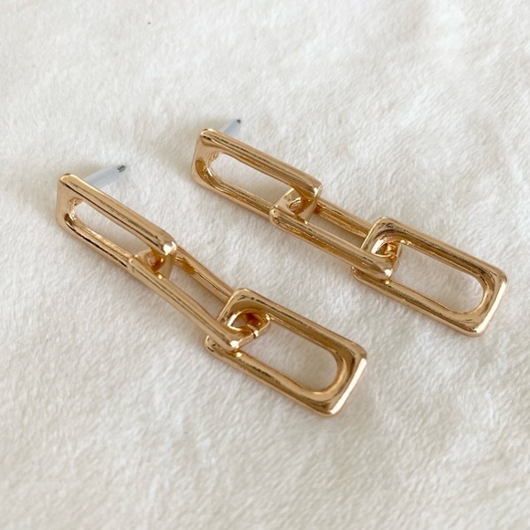 Dangle Chain Triple Link Gold Statement Earrings New - Picture 3 of 7